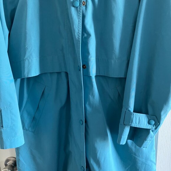 L.L. Bean Vintage Teal Trench Long Raincoat Womens Medium Removable Hood READ - Picture 3 of 15